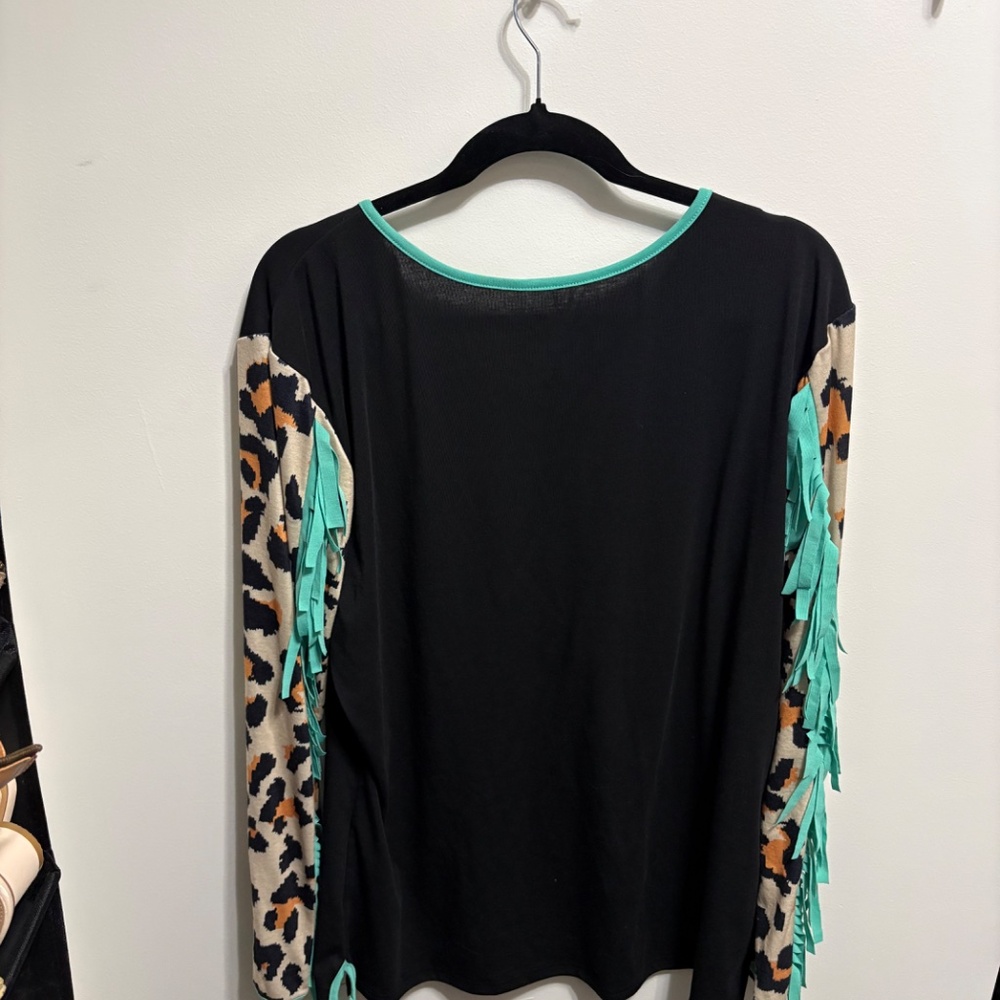 Crazy Train Leopard Fringe Sleeve Top - Picture 3 of 3